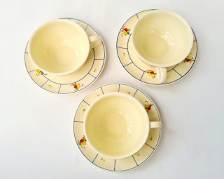 Piękne trzy filiżanki Art Deco Ditmar A-G Teplitz, ręcznie malowane