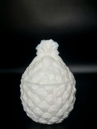 Bomboniera ananas HSG Ząbkowice szkło lattimo PRL - 17cm vintage