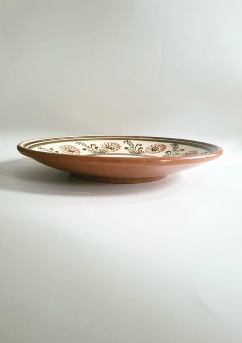 Duża patera ceramiczna z Łysej Góry 32,5 cm - roślinny motyw ze ślimakiem, vintage