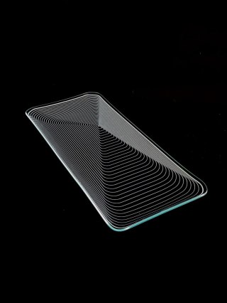 Tacka Olberhau, szklany op-art DDR vintage biel 33,5 x 14,5 cm