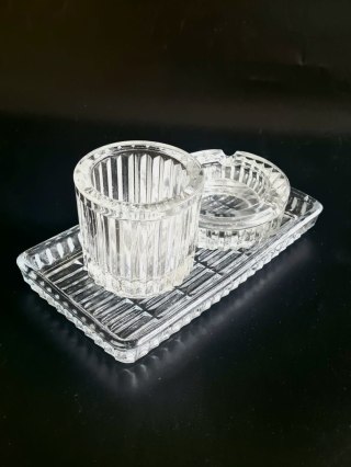 Zestaw palacza HSG Hortensja PRL - popielniczka tacka pojemnik szkło lata 70