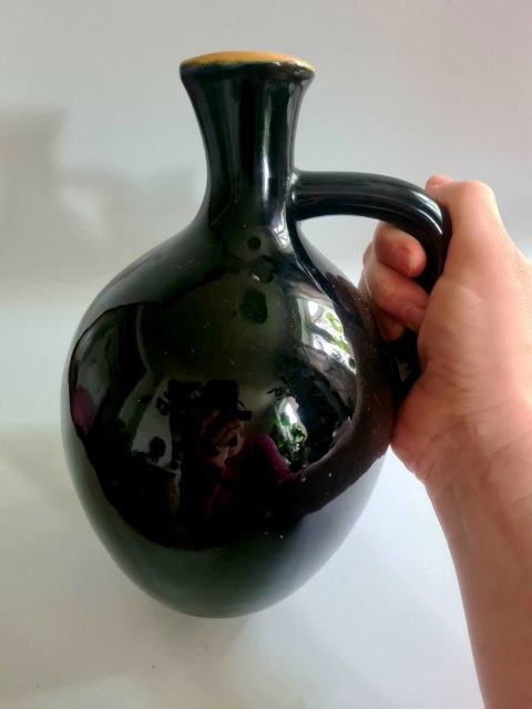 Dzbanek elegancka czerń z żółtym, vintage 24 cm, pękaty unikat