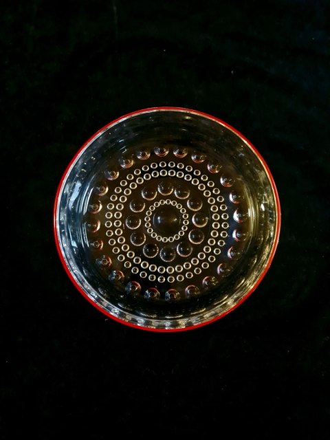 Paterka szkło czerwona obwódka vintage 3 szt - Anchor Hocking / Niemcy 16cm perełki