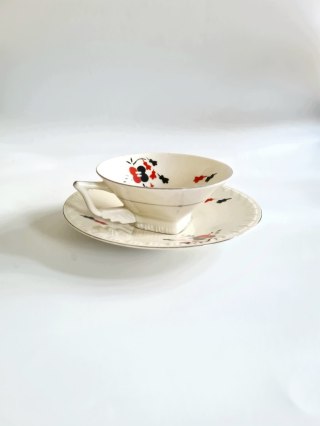 Filiżanka 125 ml art-deco czerwono-czarna spritzdekor przedwojenna unikat