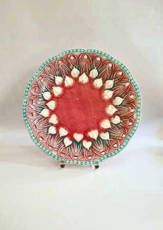 Patera ceramika róż i turkus 30 cm majolika secesja Villeroy and Boch