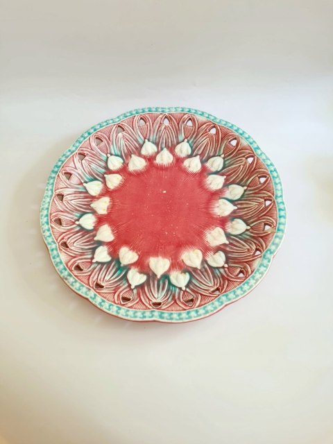 Patera ceramika róż i turkus 30 cm majolika secesja Villeroy and Boch