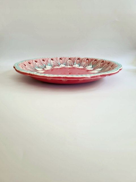 Patera ceramika róż i turkus 30 cm majolika secesja Villeroy and Boch