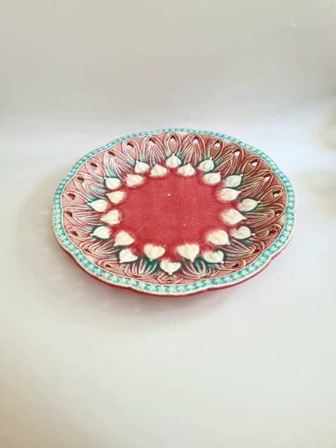 Patera ceramika róż i turkus 30 cm majolika secesja Villeroy and Boch