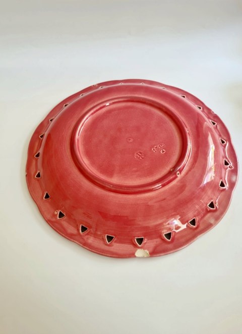 Patera ceramika róż i turkus 30 cm majolika secesja Villeroy and Boch