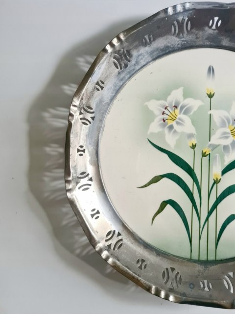 Porcelanowa taca Spritzdekor 26 cm BMF N Germany lilie przedwojenna secesja