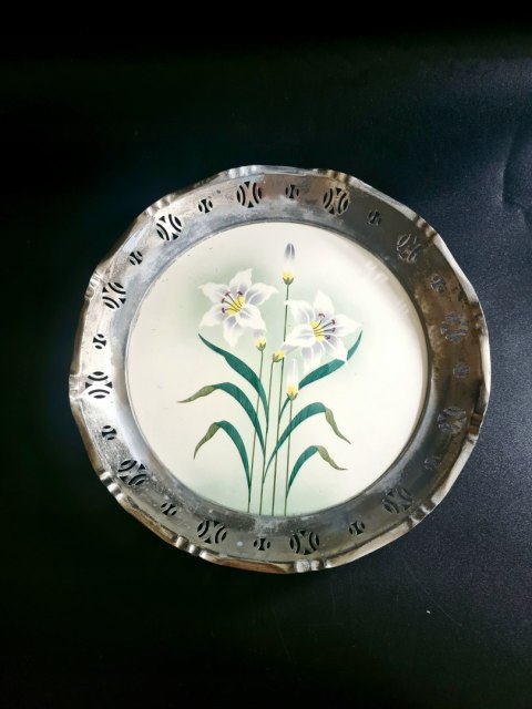 Porcelanowa taca Spritzdekor 26 cm BMF N Germany lilie przedwojenna secesja