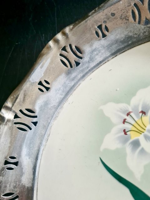 Porcelanowa taca Spritzdekor 26 cm BMF N Germany lilie przedwojenna secesja