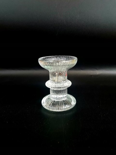 Szklany vintage świecznik lodowe szkło Pukeberg modernizm 9,2 cm