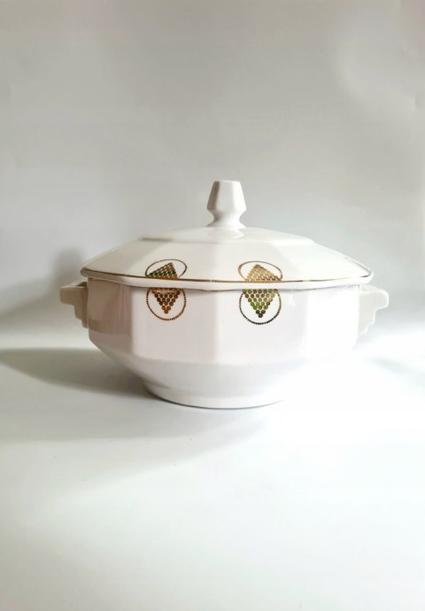 Waza kuchenna art-deco Saint Ghislain Belgia, złocenia 24 cm; elegancka
