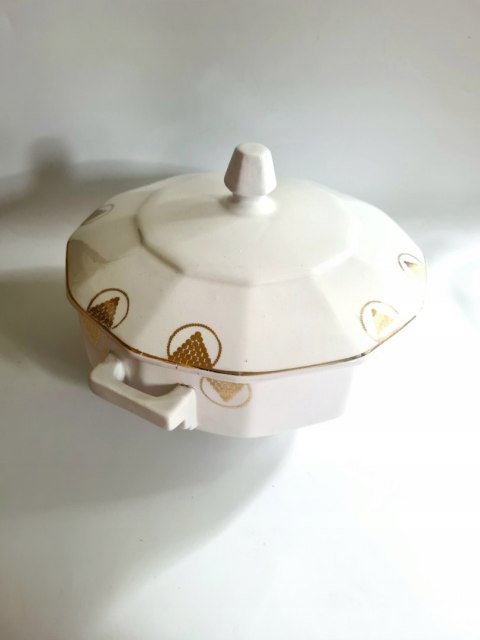 Waza kuchenna art-deco Saint Ghislain Belgia, złocenia 24 cm; elegancka