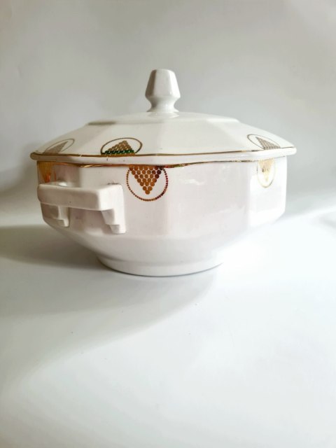 Waza kuchenna art-deco Saint Ghislain Belgia, złocenia 24 cm; elegancka