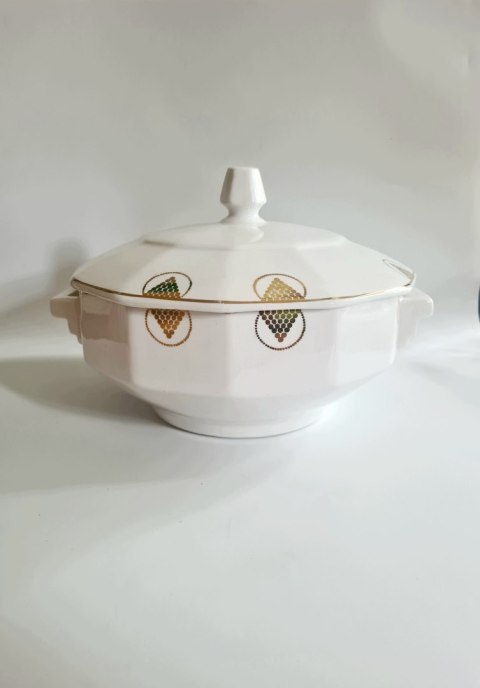 Waza kuchenna art-deco Saint Ghislain Belgia, złocenia 24 cm; elegancka