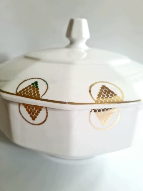 Waza kuchenna art-deco Saint Ghislain Belgia, złocenia 24 cm; elegancka