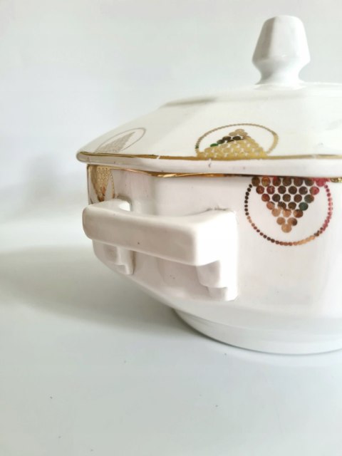Waza kuchenna art-deco Saint Ghislain Belgia, złocenia 24 cm; elegancka