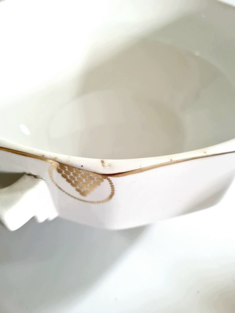 Waza kuchenna art-deco Saint Ghislain Belgia, złocenia 24 cm; elegancka