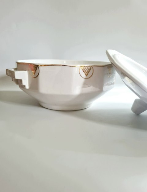 Waza kuchenna art-deco Saint Ghislain Belgia, złocenia 24 cm; elegancka
