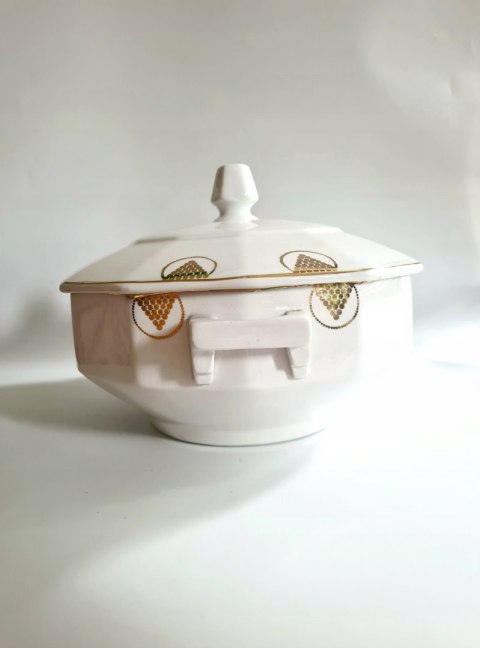 Waza kuchenna art-deco Saint Ghislain Belgia, złocenia 24 cm; elegancka