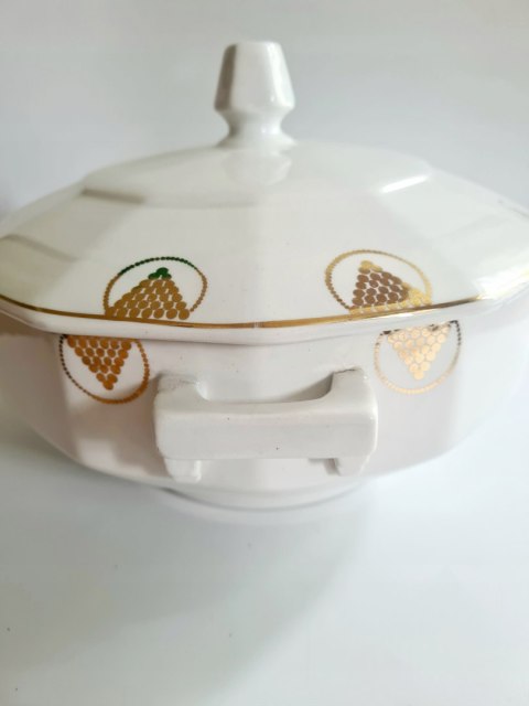 Waza kuchenna art-deco Saint Ghislain Belgia, złocenia 24 cm; elegancka