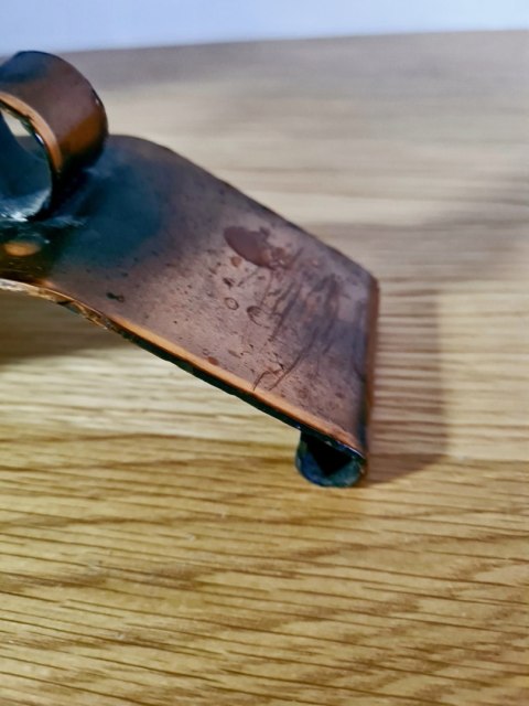 Brutalizm, świecznik duży ciężki miedź lakierowana metaloplastyka PRL