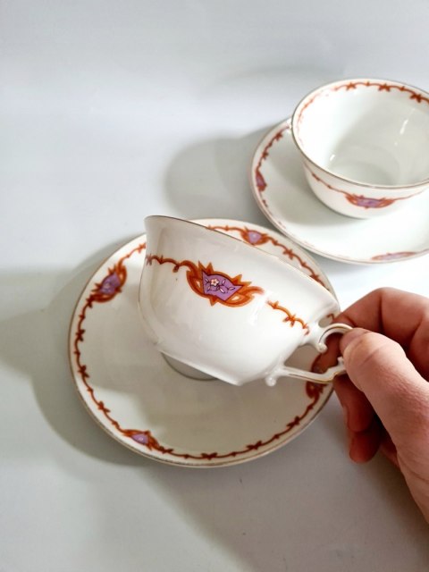 Filiżanka duo KPM Krister, przedwojenne, art deco, 200 ml cienka porcelana