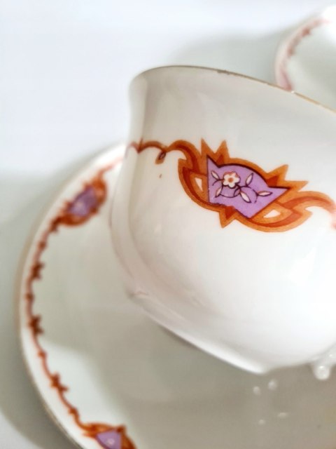 Filiżanka duo KPM Krister, przedwojenne, art deco, 200 ml cienka porcelana