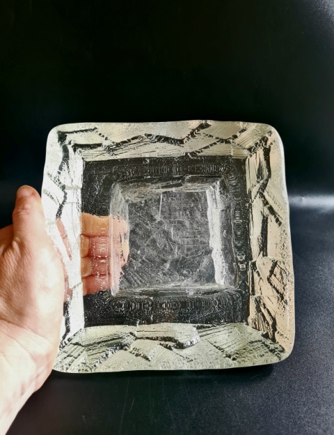 Brutalistyczny świecznik | patera | popielnica gabinetowa – Göte Augustsson, Ruda Glasbruk Szwecja 20 cm