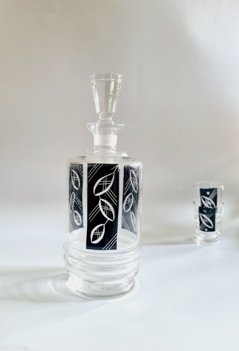 Przedwojenna karafka z 5 kieliszkami art deco Czechosłowacja w stylu Karel Palda