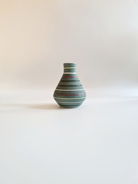 Wazon w paski ceramika East Germany 10,5 cm, VEB Haldensleben pikasiak