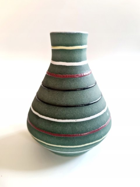Wazon w paski ceramika East Germany 10,5 cm, VEB Haldensleben pikasiak