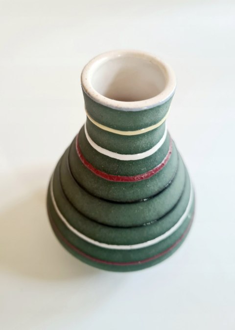 Wazon w paski ceramika East Germany 10,5 cm, VEB Haldensleben pikasiak