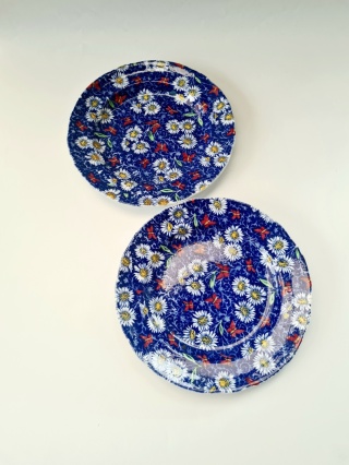 2 talerze Spode Copeland 19 cm angielskie art deco stokrotki i motylki 1921 r.