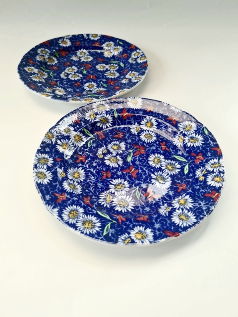 2 talerze Spode Copeland 19 cm angielskie art deco stokrotki i motylki 1921 r.
