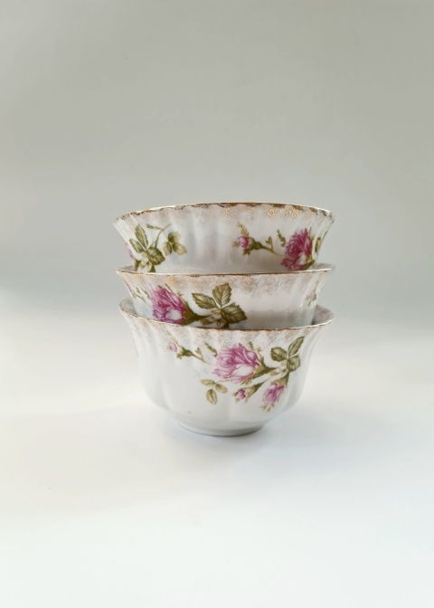 3 miseczki Chodzież Iwona elegancka róża, porcelana