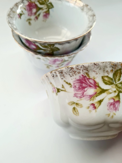 3 miseczki Chodzież Iwona elegancka róża, porcelana