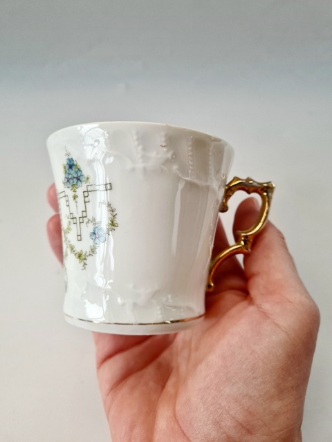 Filiżanka do kawy ok. 200 ml Koenigszelt secesja / art deco niezapominajki przedwojenna