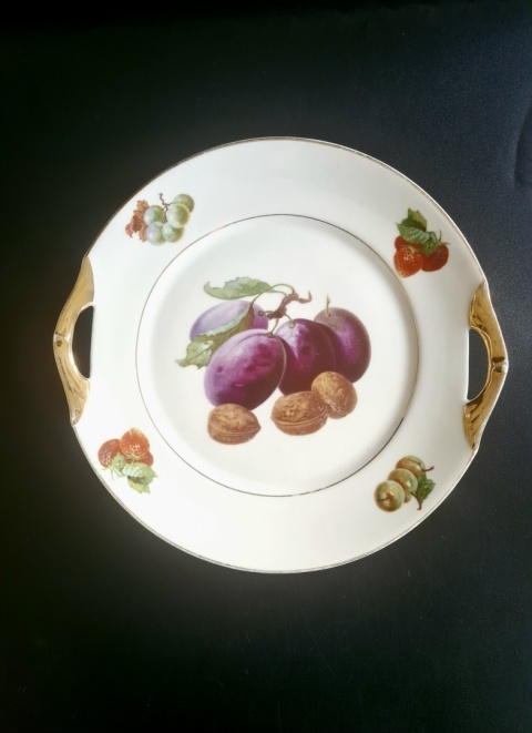 Giesche Sląsk patera w owoce art deco 1929-1939 porcelana śląska 26,5 cm