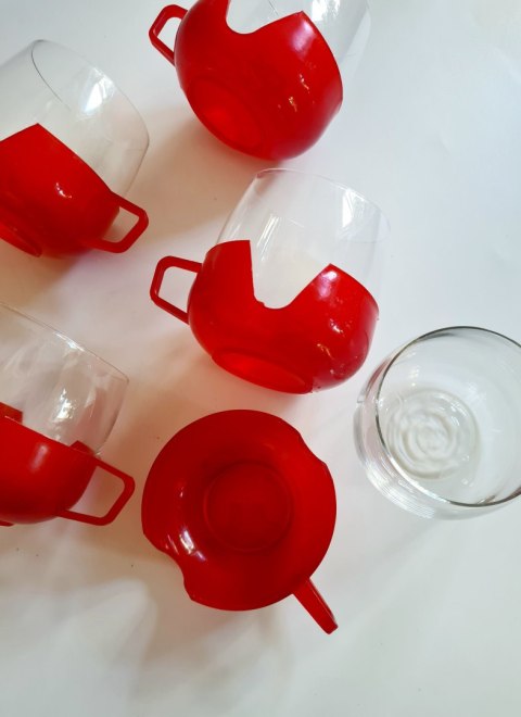 Szklanki w czerwonych koszyczkach 220 ml 5 szt. polski pop-art, hit czasów PRL