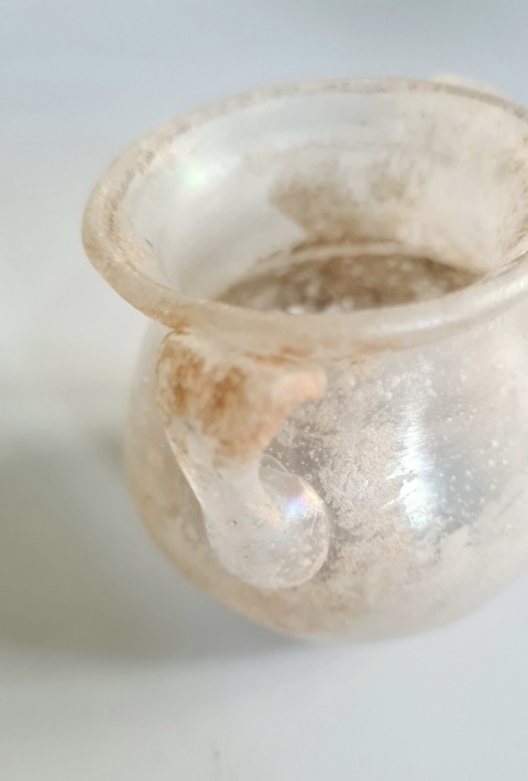 Wazon Murano glass szkło scavo 8 cm perłowo-beżowy surowy oryginał