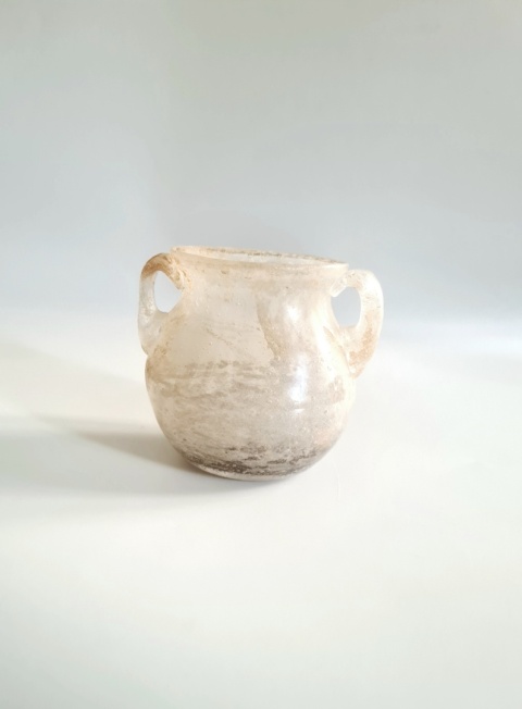 Wazon Murano glass szkło scavo 8 cm perłowo-beżowy surowy oryginał