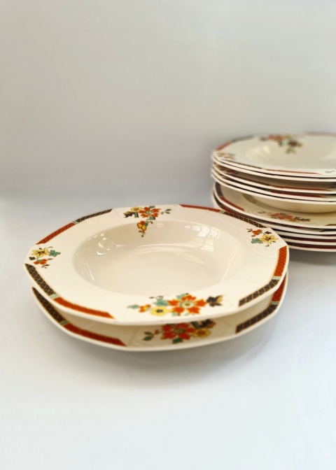 Zestaw talerzy Alfred Meakin angielskie art deco 1937 Princess Shape Marigold