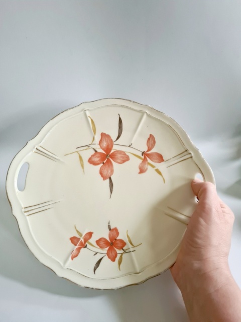 Przedwojenna patera Ćmielów porcelana kwiaty 28 cm art-deco