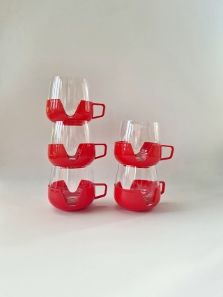 Szklanki w czerwonych koszyczkach 220 ml 5 szt. polski pop-art, hit czasów PRL