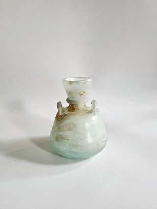Wazon Murano glass szkło scavo 10,3 cm perłowo-błękitny surowy oryginał