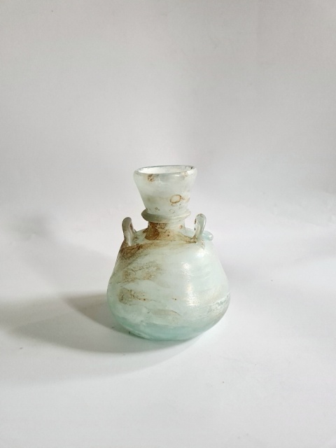 Wazon Murano glass szkło scavo 10,3 cm perłowo-błękitny surowy oryginał