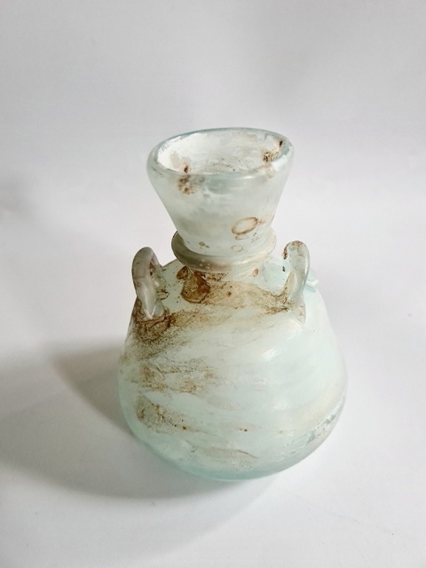 Wazon Murano glass szkło scavo 10,3 cm perłowo-błękitny surowy oryginał